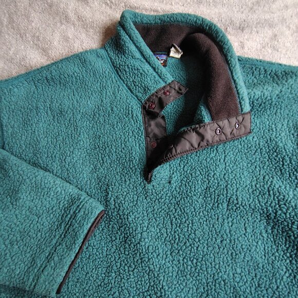 Vintage Patagonia Fleece Jacket Size XXL Green Deep Pile Wooly Pullover USA - Picture 12 of 13